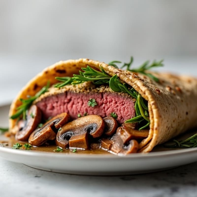 Herb-Crusted Beef Tenderloin with Mushroom Wrap