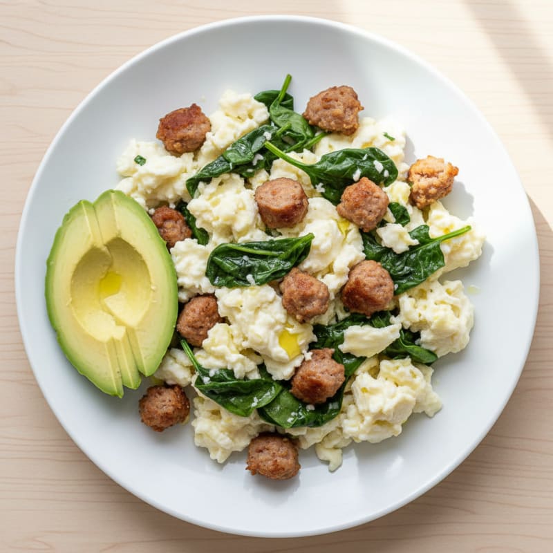 Egg White Scramble with Turkey Sausage and Spinach