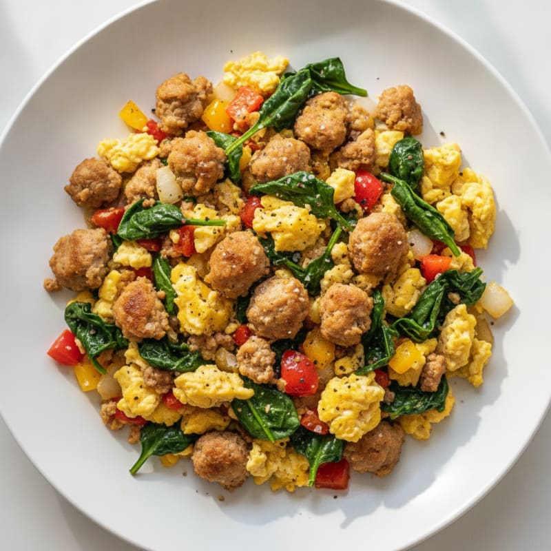 Sausage and Egg Scramble with Spinach