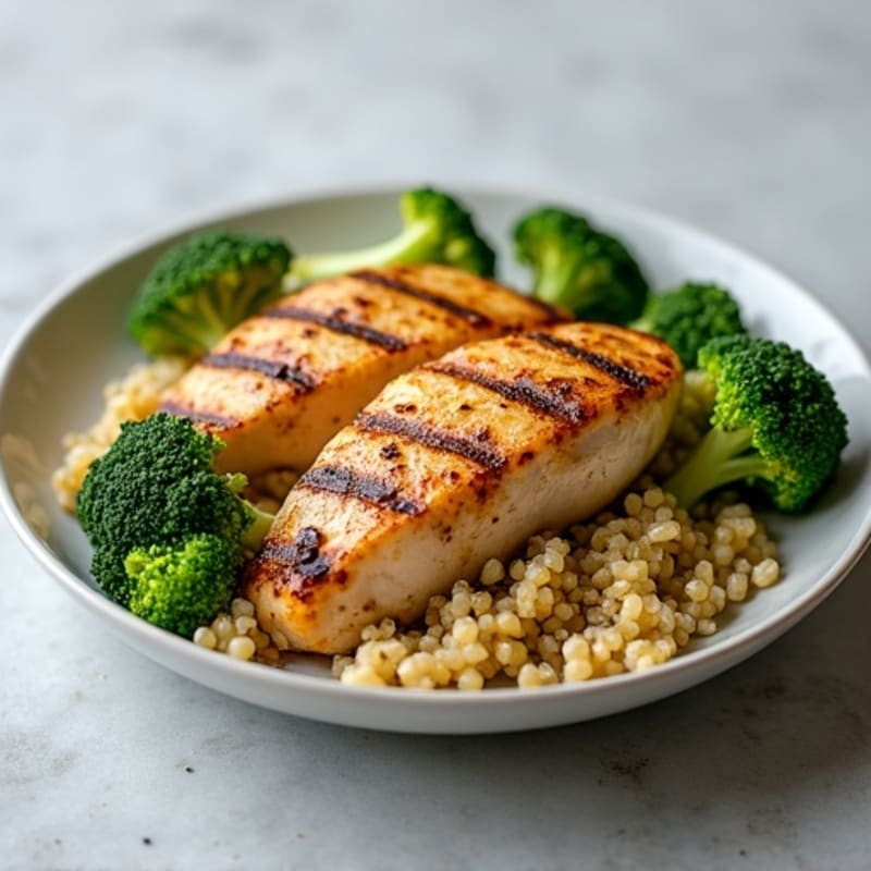 Grilled Chicken Breast with Roasted Broccoli and Quinoa