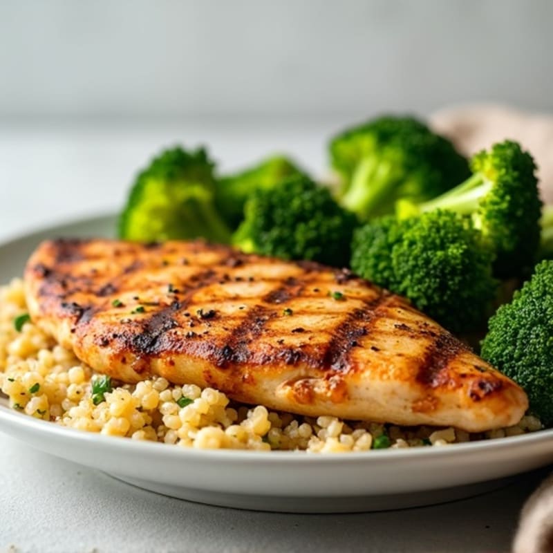 Grilled Chicken Breast with Quinoa and Steamed Broccoli