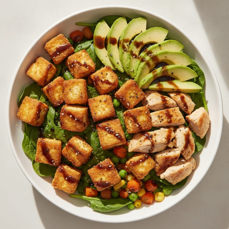 Savory Tofu Avocado Spinach Bowl