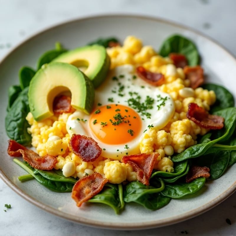 Cottage Cheese Scramble with Spinach and Turkey Bacon