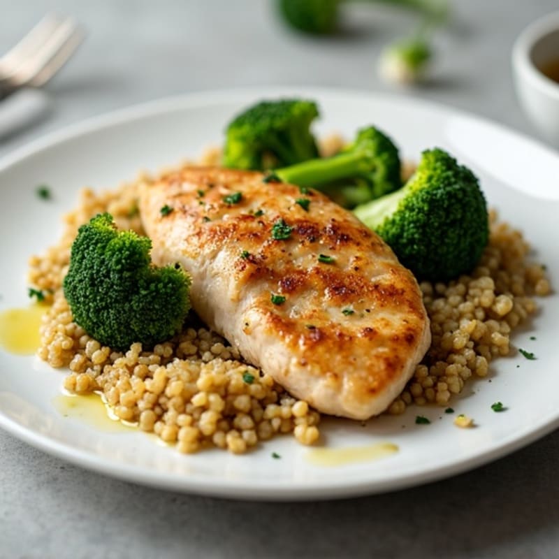Grilled Chicken Breast with Roasted Broccoli and Quinoa