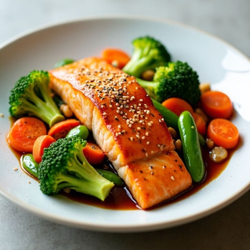 Honey-Ginger Glazed Salmon with Sesame Vegetables