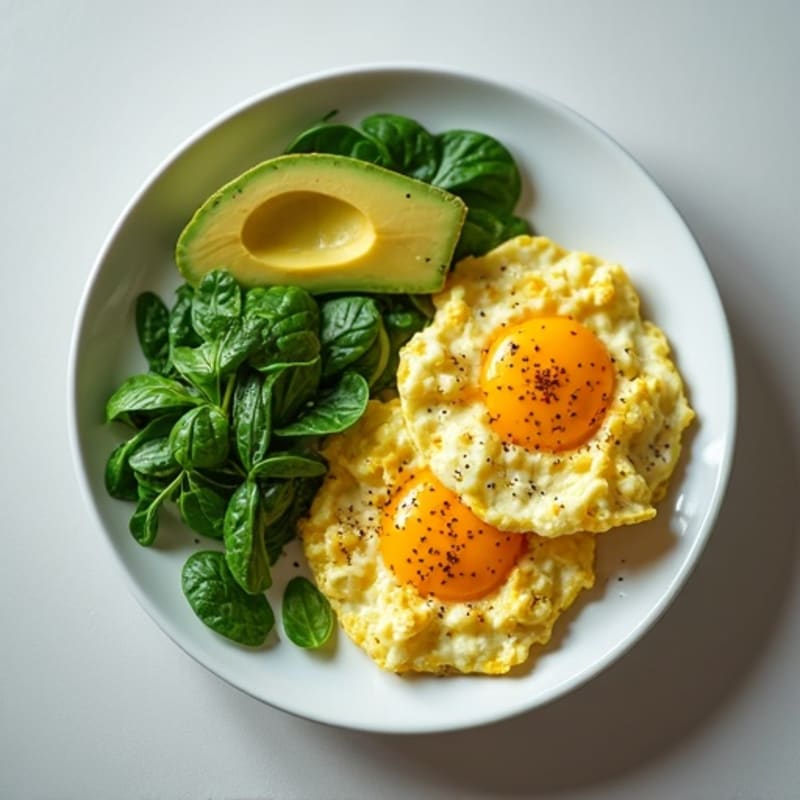 Fluffy Scrambled Eggs with Fresh Spinach and Creamy Avocado
