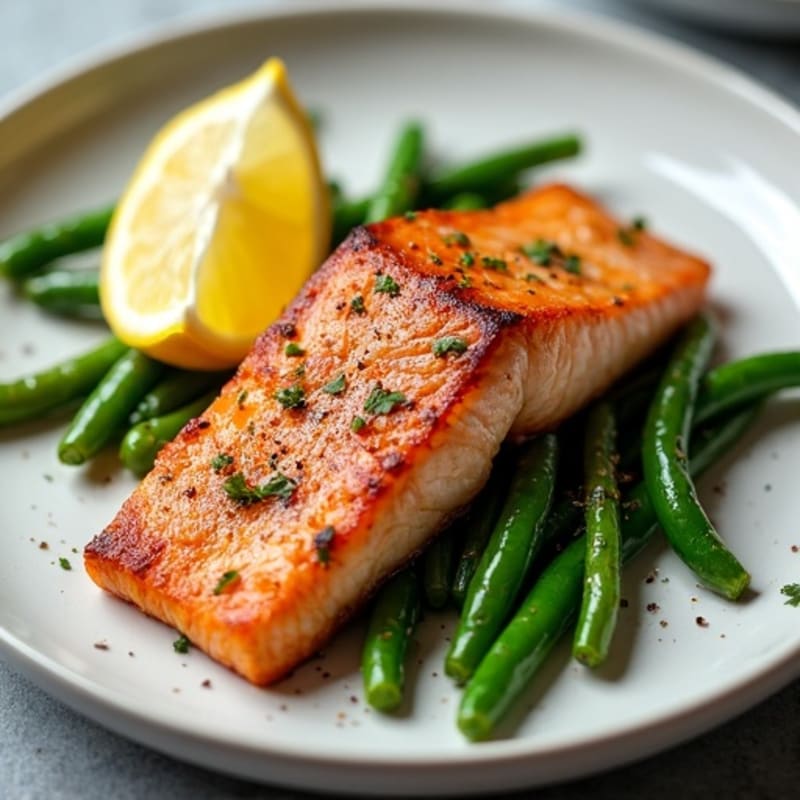 Crispy Pan-Seared Salmon with Roasted Green Beans