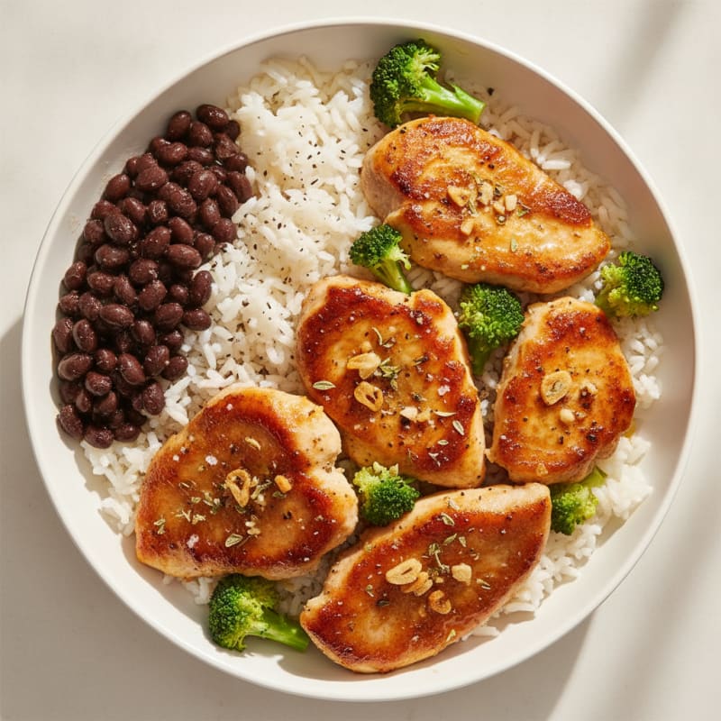 Garlic Chicken and White Rice Bowl