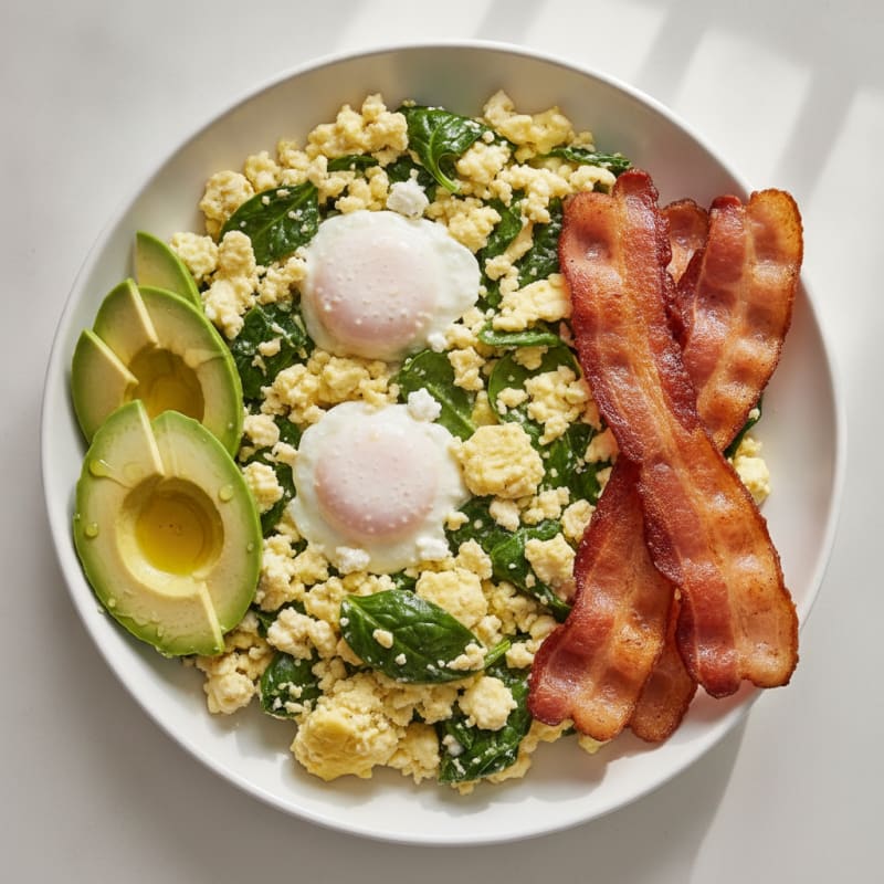 Cottage Cheese Scramble with Spinach and Turkey Bacon