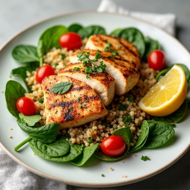 Grilled Chicken Breast with Quinoa Spinach Salad