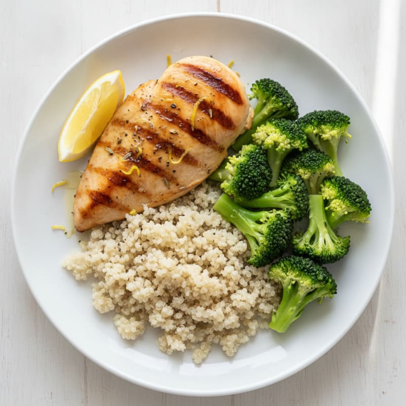Grilled Chicken Breast with Quinoa and Steamed Broccoli