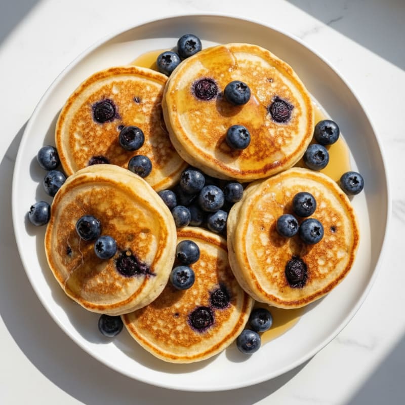 Blueberry Ricotta Pancakes with Maple Syrup