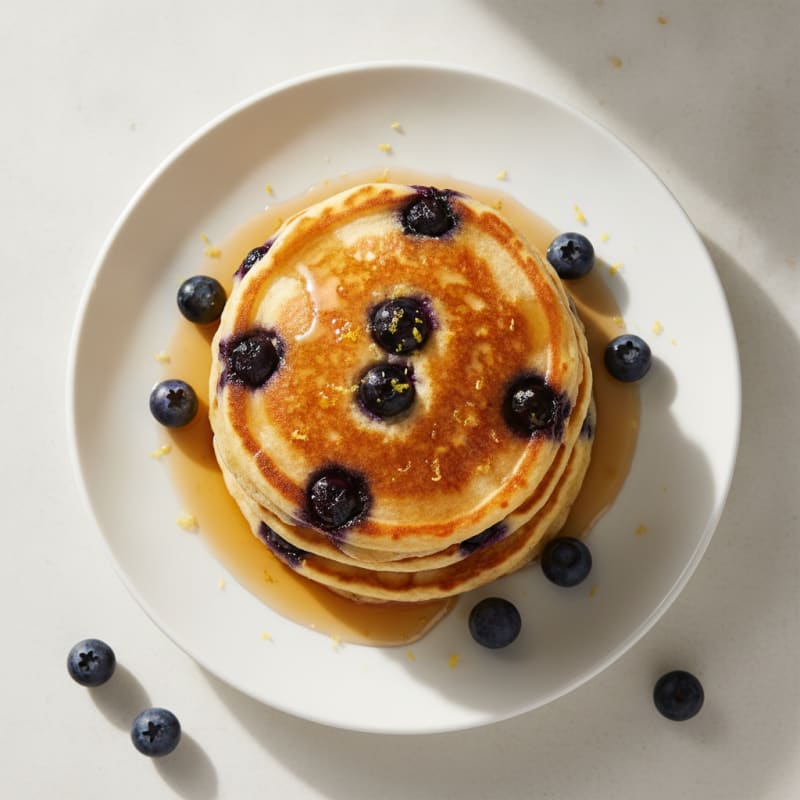 Blueberry Ricotta Pancakes with Maple Syrup