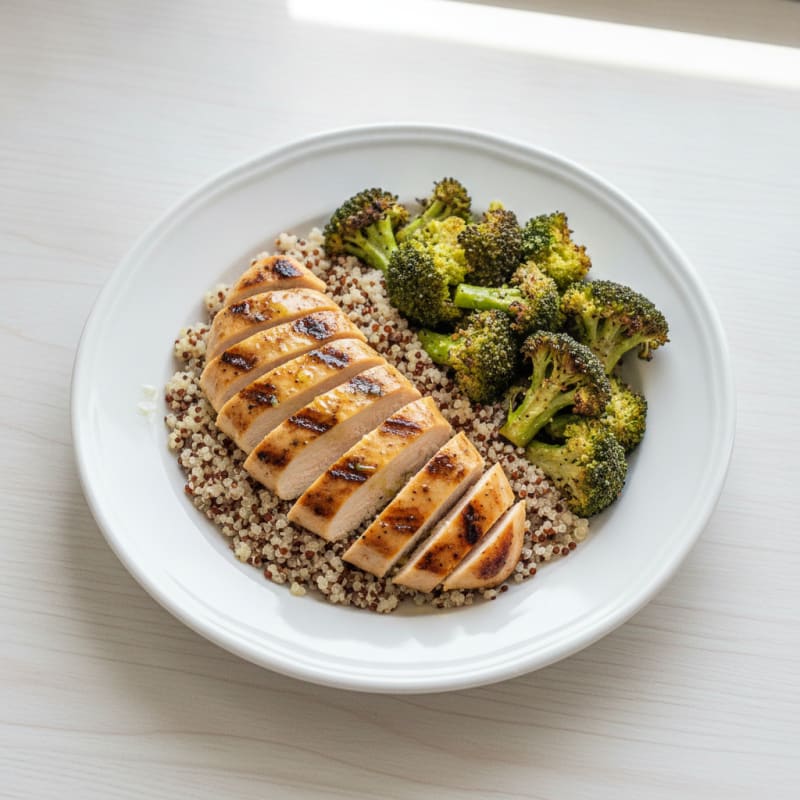 Grilled Chicken Breast with Quinoa and Roasted Broccoli