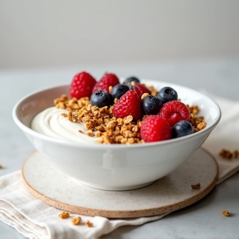 Creamy Greek Yogurt Bowl with Protein Granola and Mixed Berries