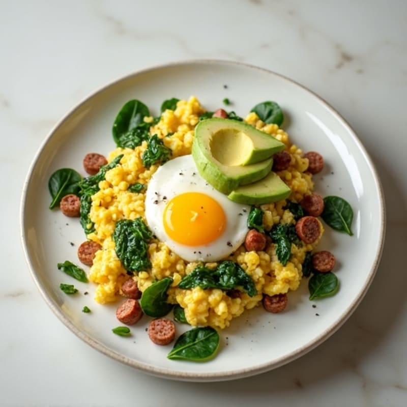 Egg White Scramble with Spinach and Turkey Sausage