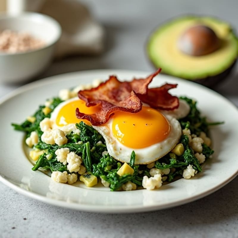 Cottage Cheese Scramble with Spinach and Turkey Bacon