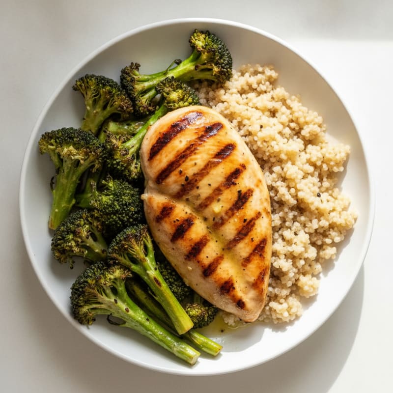 Grilled Chicken Breast with Quinoa and Roasted Broccoli