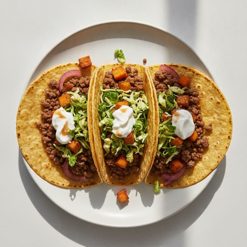 Crispy Beef Mince Tacos with Shredded Brussel Sprouts and Onion