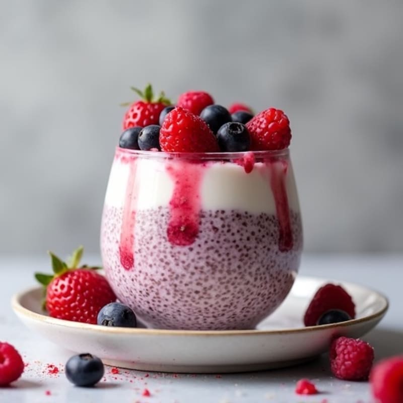 Mixed Berry Protein Chia Pudding with Date Syrup