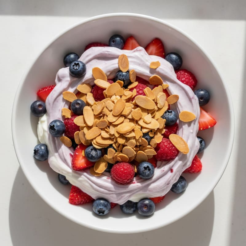 Greek Yogurt Protein Parfait with Mixed Berries and Almonds