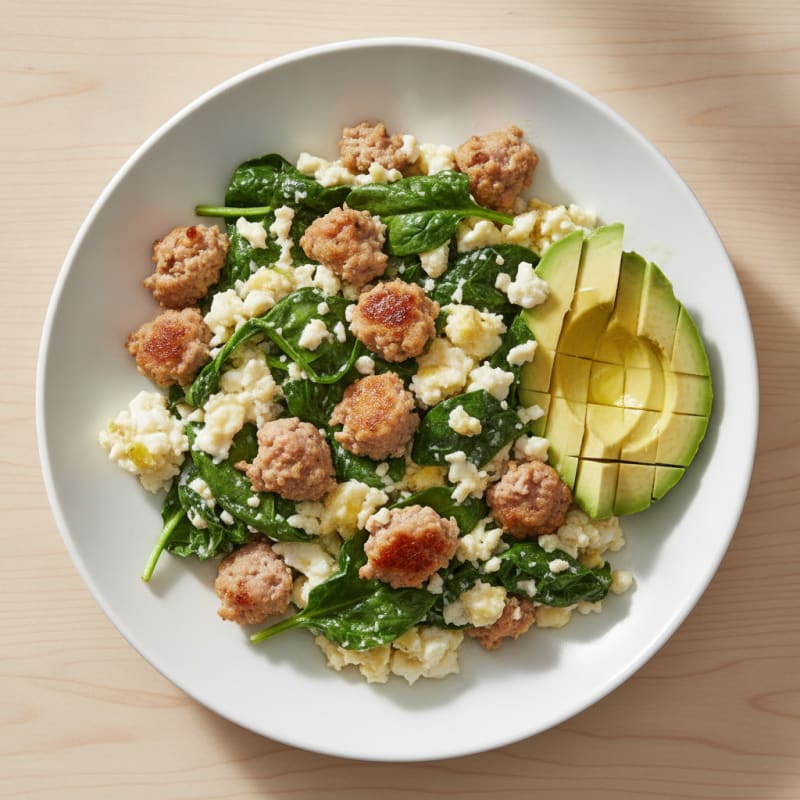 Egg White Scramble with Spinach and Turkey Sausage