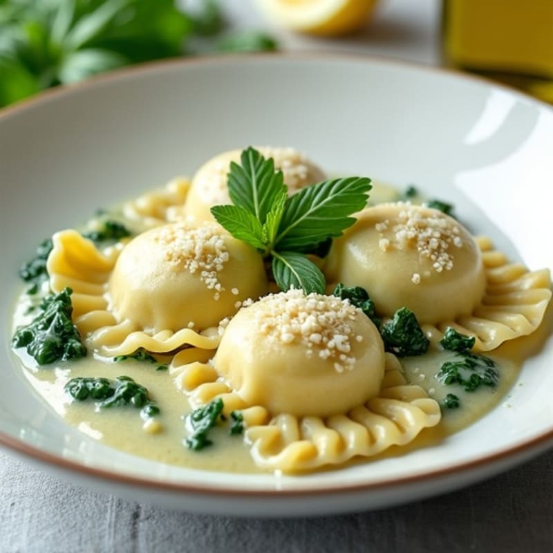 Creamy Spinach Ricotta Ravioli with Herb Sauce