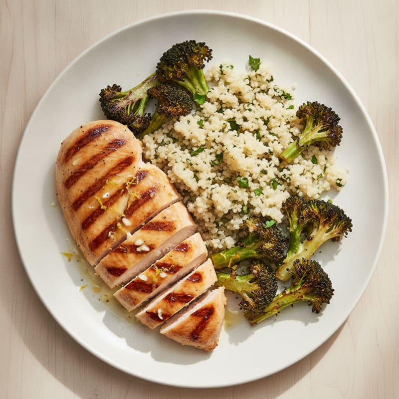 Grilled Chicken Breast with Quinoa and Roasted Broccoli