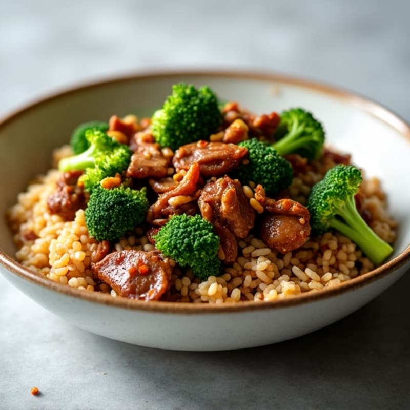 Crispy Garlic-Ginger Beef and Broccoli with Brown Rice