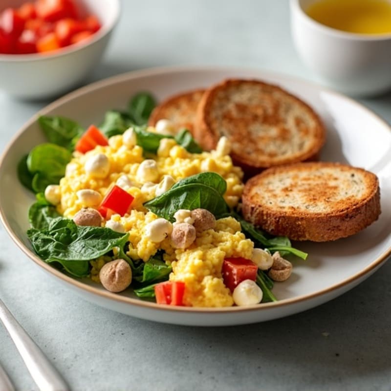 Egg White and Turkey Spinach Scramble with Cottage Cheese