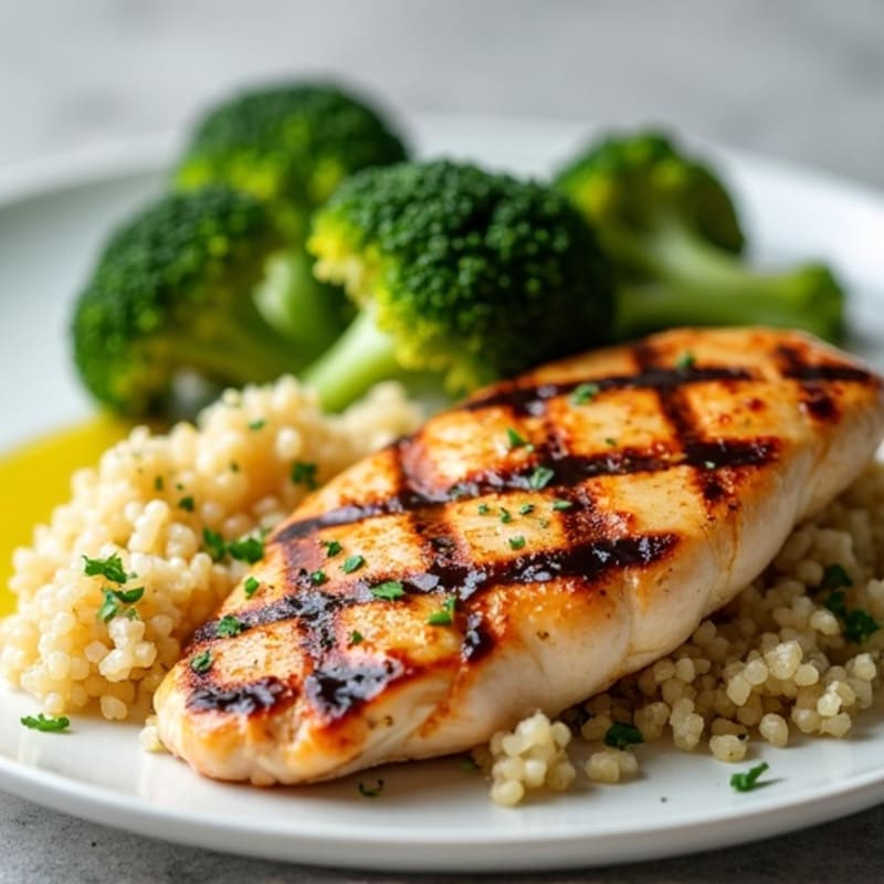 Grilled Chicken Breast with Roasted Broccoli and Quinoa