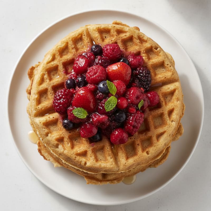 Fluffy Buttermilk Waffles with Berry Compote