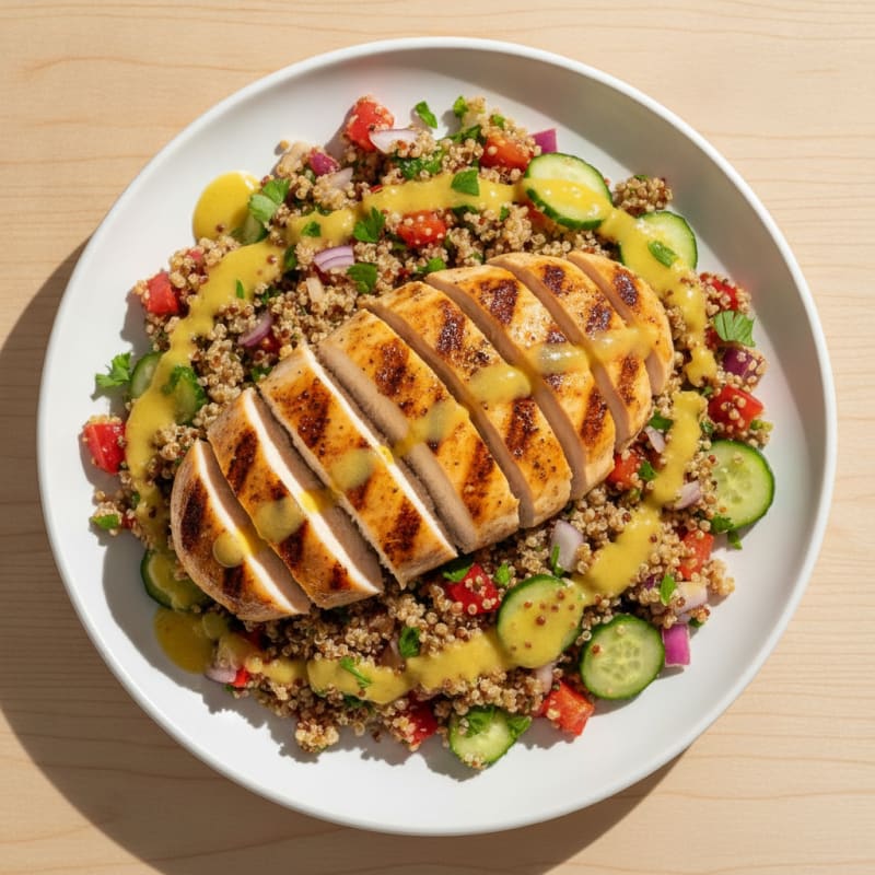 Grilled Chicken Breast with Crunchy Quinoa Salad and Lemon Vinaigrette
