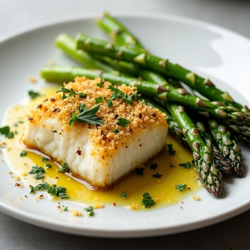Herb-Crusted Baked Cod with Roasted Asparagus