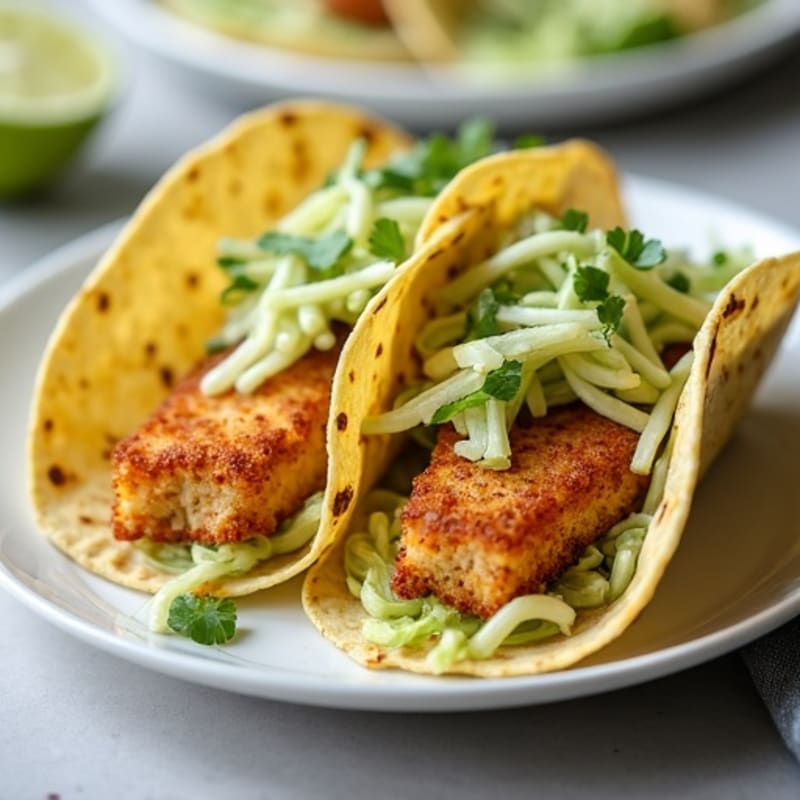 Crispy Baked Fish Tacos with Creamy Avocado Slaw