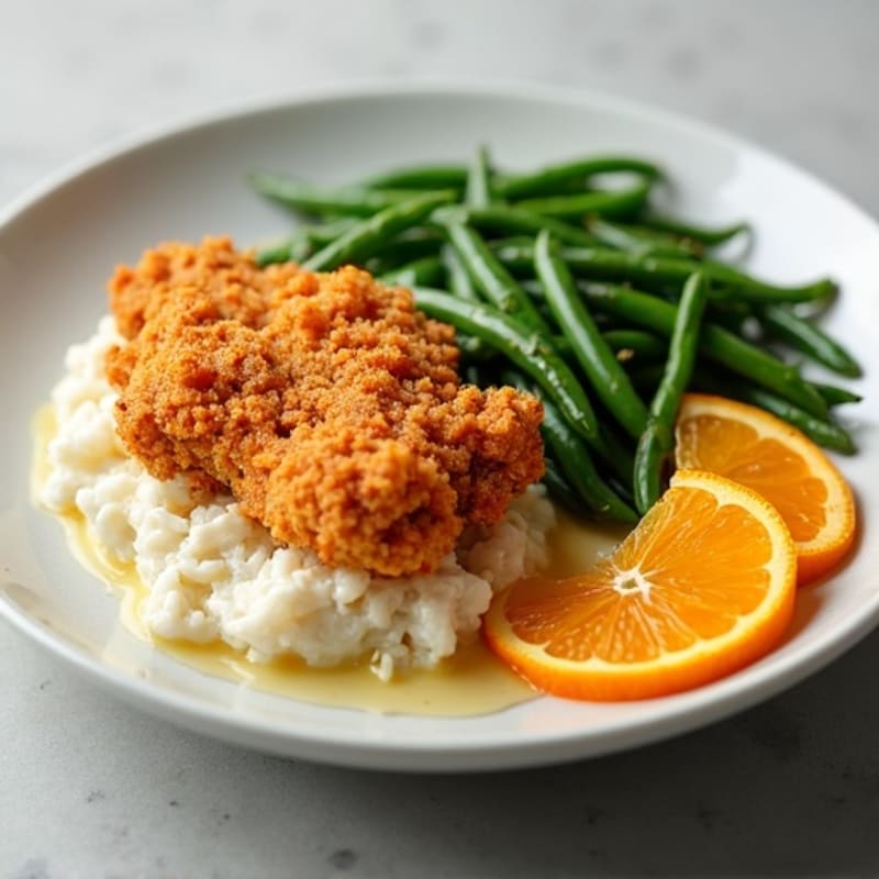 Healthy Crispy Orange Chicken with Roasted Green Beans
