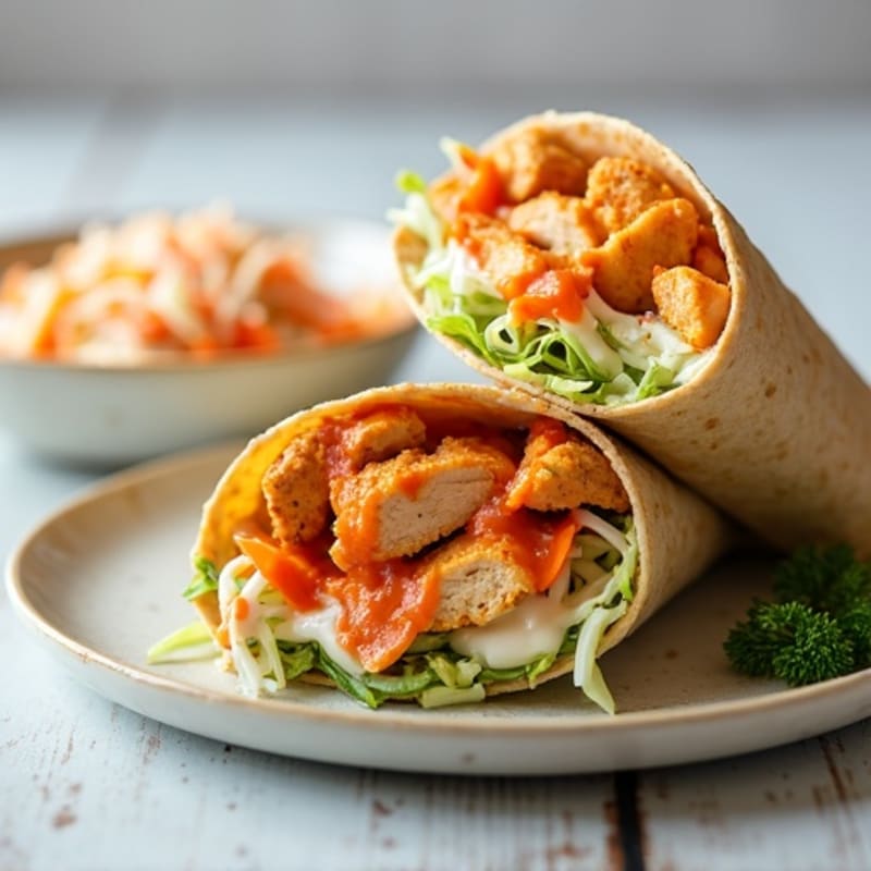 Buffalo Chicken Wraps with Crunchy Slaw