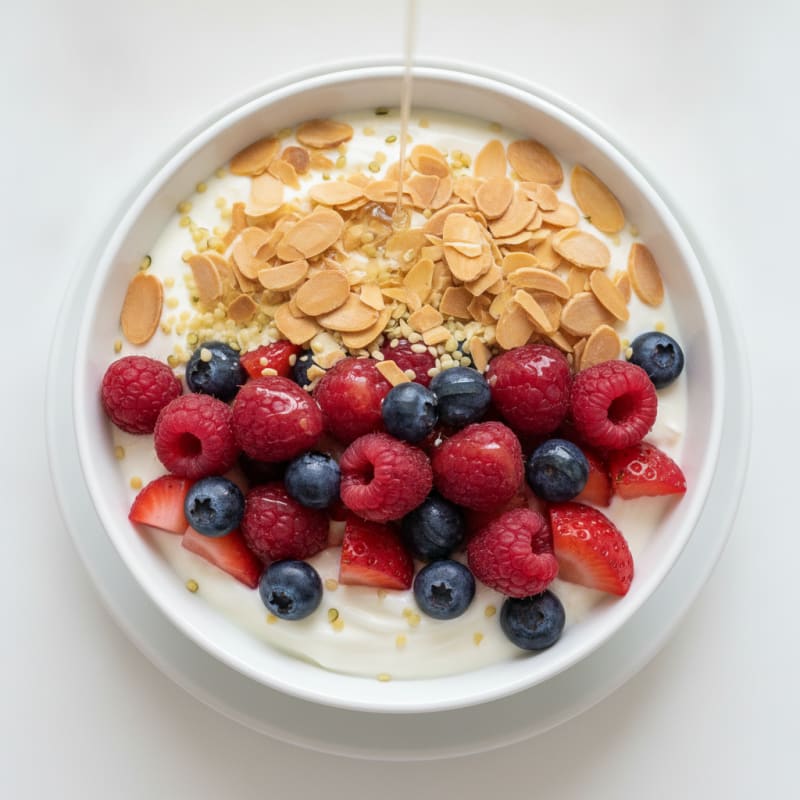 Greek Yogurt Protein Parfait with Mixed Berries and Almonds