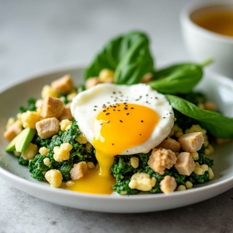 Egg White and Turkey Spinach Scramble with Cottage Cheese