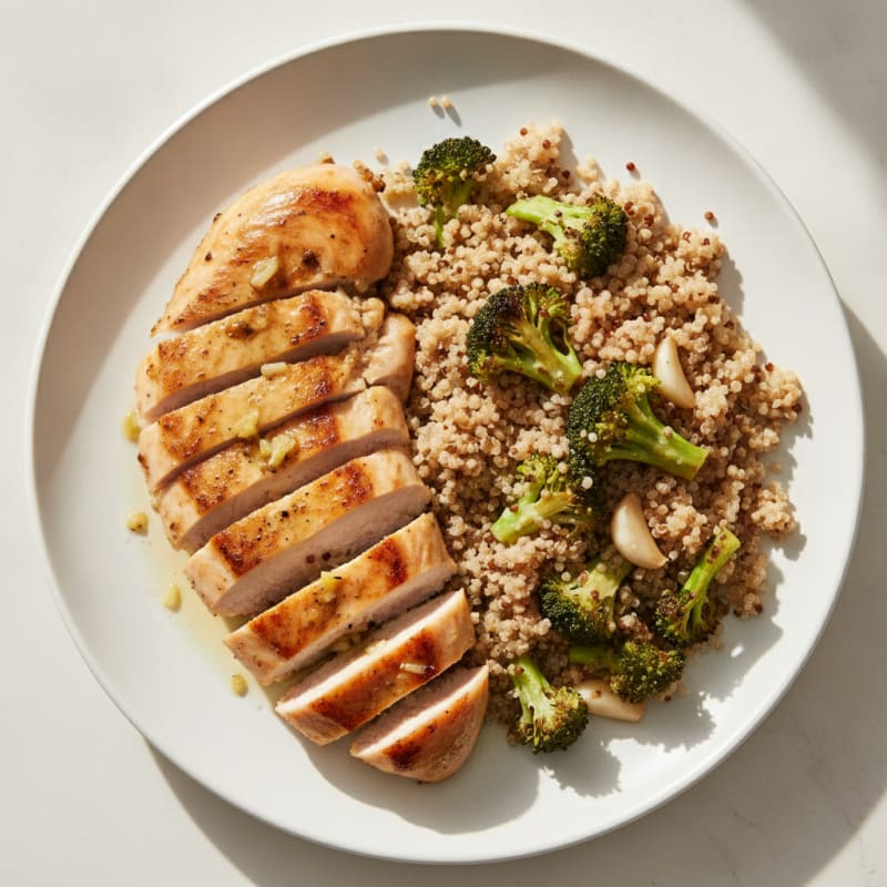 Grilled Lemon Chicken Breast with Roasted Broccoli and Quinoa