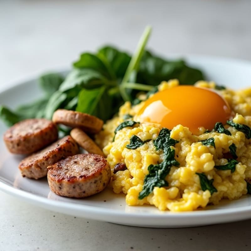 Egg White and Turkey Sausage Scramble with Spinach and Mushrooms