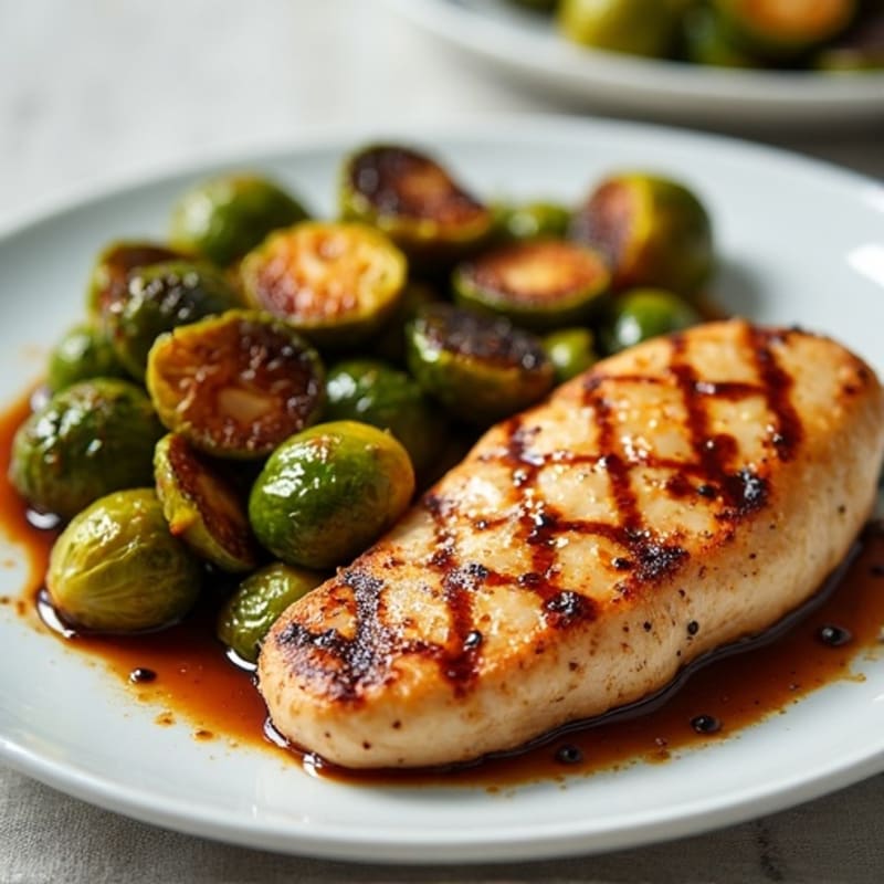 Honey-Balsamic Glazed Crispy Brussels Sprouts with Grilled Chicken