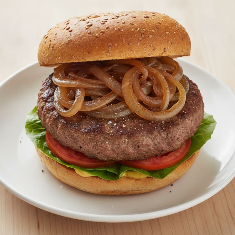 Classic Beef Burger with Caramelized Onions