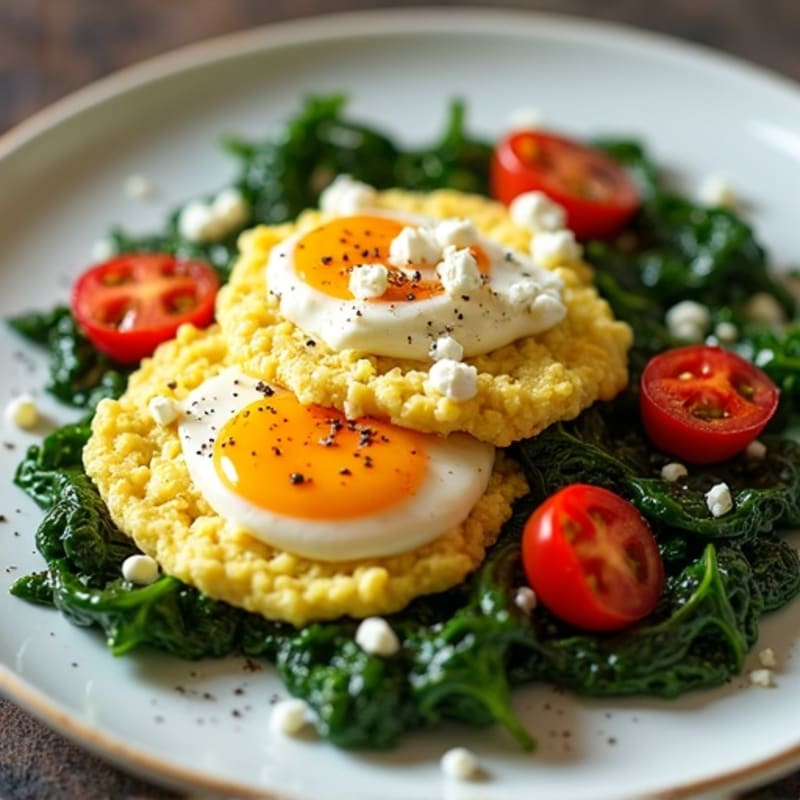 Fluffy Scrambled Eggs with Sautéed Greens and Cherry Tomatoes