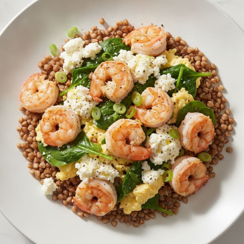 Shrimp Scramble with Cottage Cheese Buckwheat