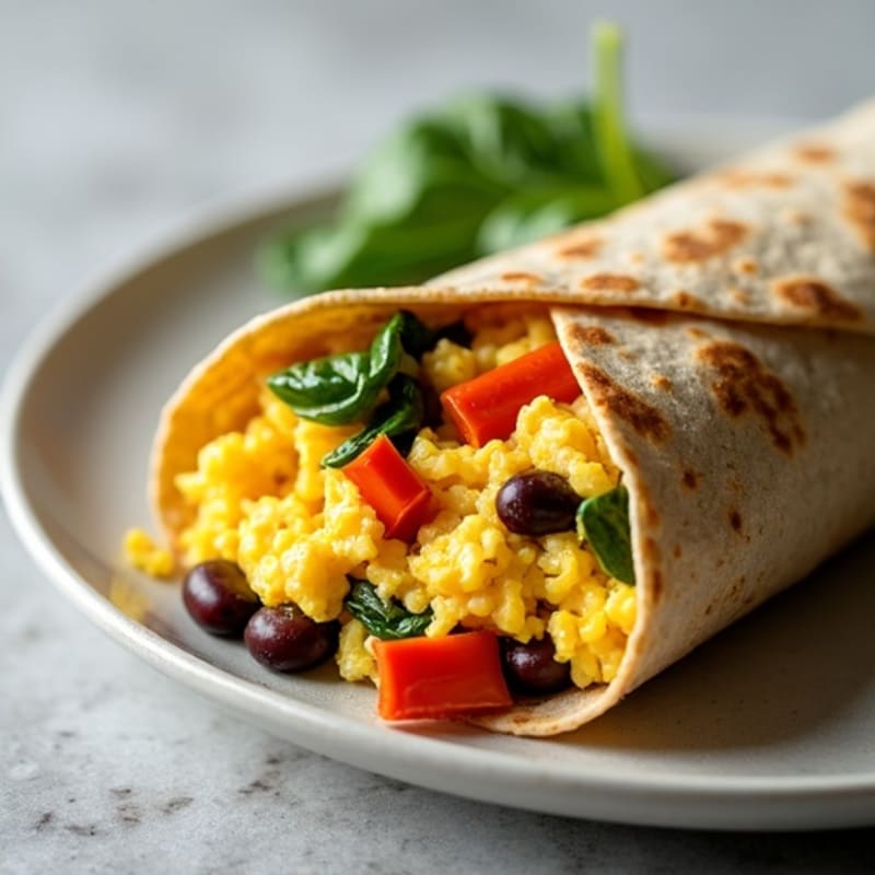 Scrambled Egg and Black Bean Whole Wheat Breakfast Burrito