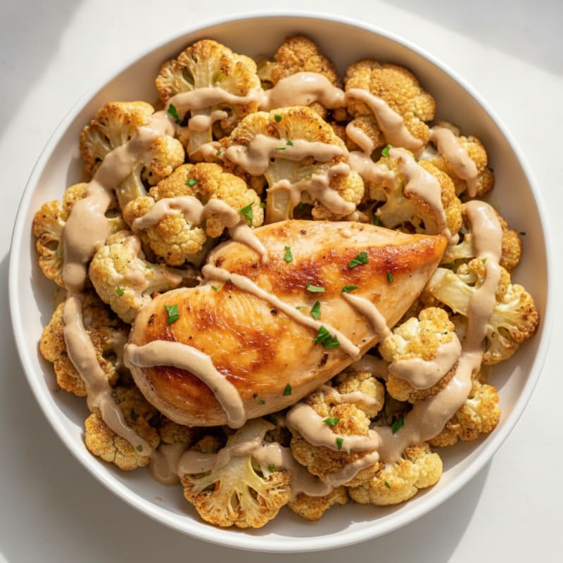Tahini-Drizzled Roasted Chicken and Cauliflower
