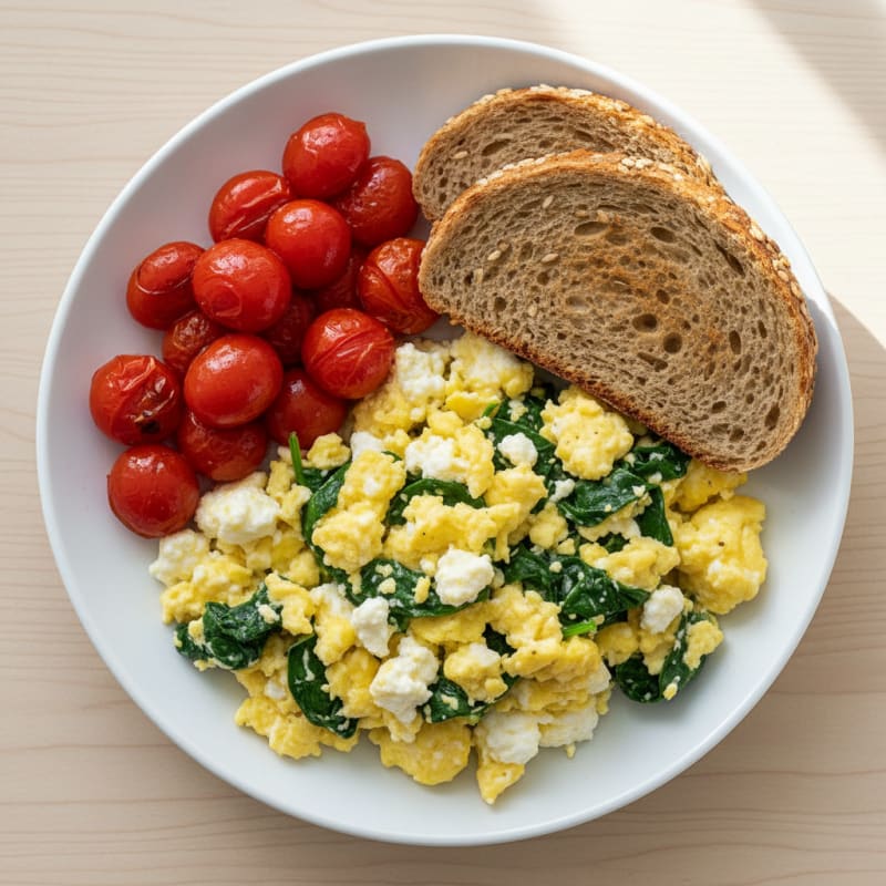 Cottage Cheese Scramble with Spinach and Cherry Tomatoes