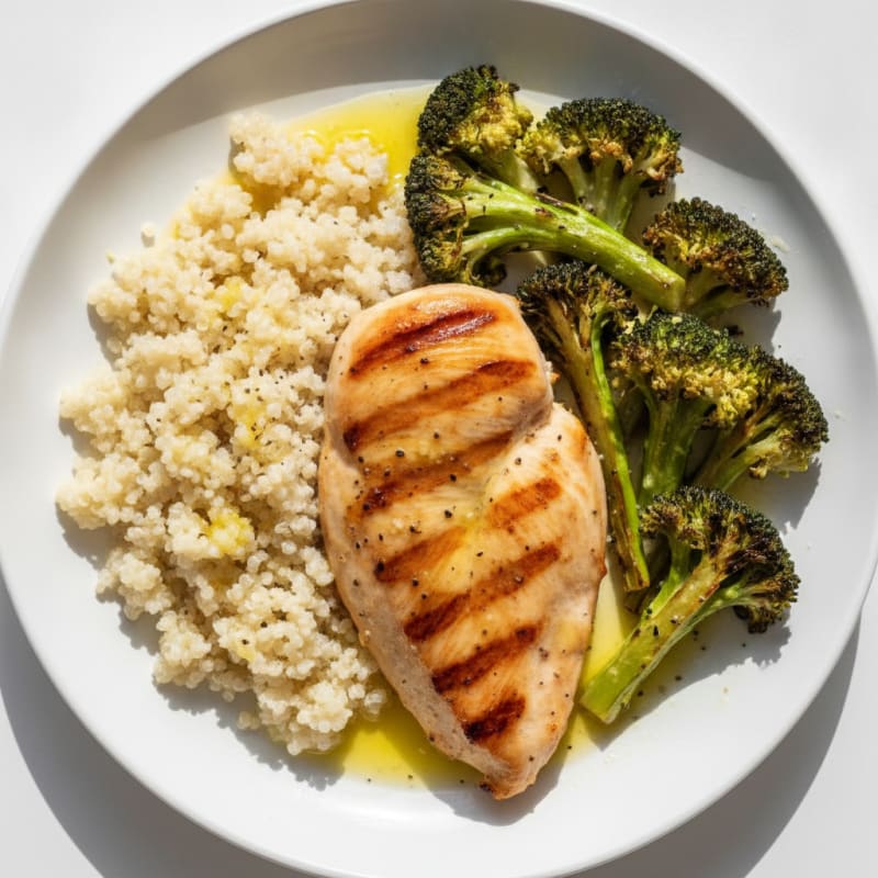 Grilled Chicken Breast with Quinoa and Roasted Broccoli