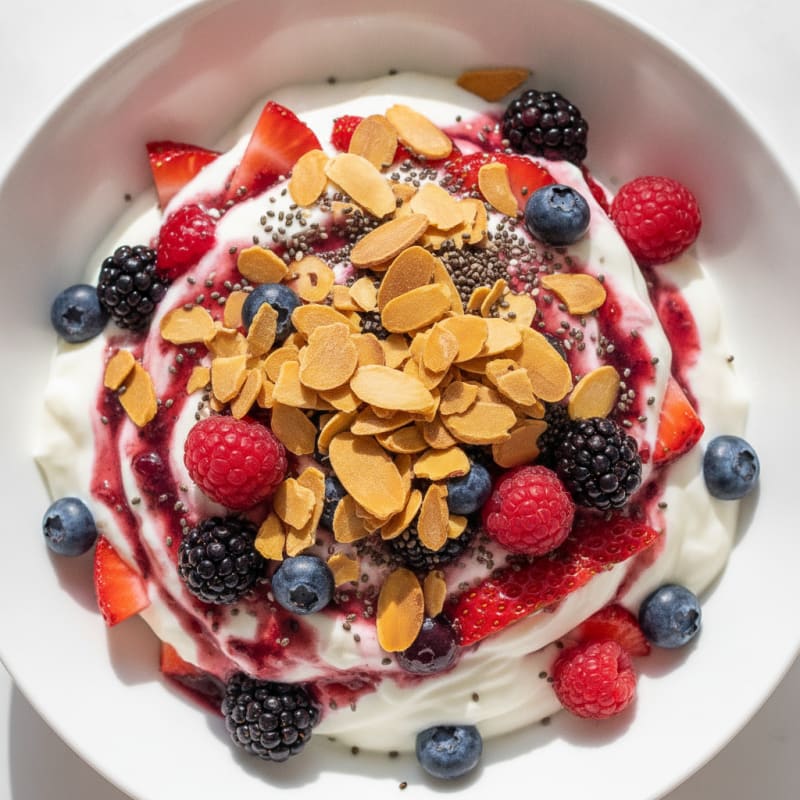 Greek Yogurt Protein Parfait with Mixed Berries and Almonds